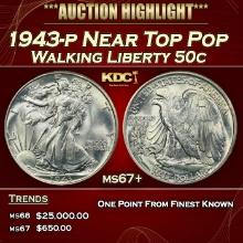 1943-p Walking Liberty Half Dollar Near Top Pop 50c ms67+ SEGS