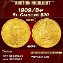 1909/8-p Gold St. Gaudens Double Eagle $20 ms64+ SEGS