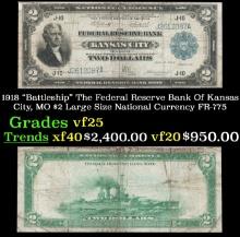 1918 $2 Large Size National Currency "Battleship" The Federal Reserve Bank Of Kansas City, MO Grades