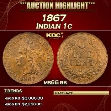 1867 Indian Cent 1c Grades ms66 rb
