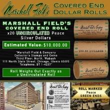 COI- Rare Green Level MARSHALL FIELDS Unc Peace $1 Roll 20