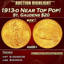 1913-d Gold St. Gaudens Double Eagle Near Top Pop! $20 ms66+ SEGS