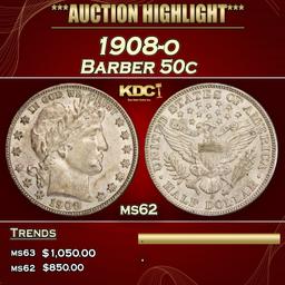 1908-o Barber Half Dollars 50c Grades ms62