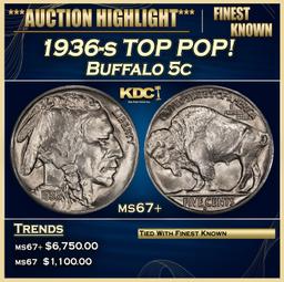 1936-s Buffalo Nickel TOP POP! 5c ms67+ SEGS