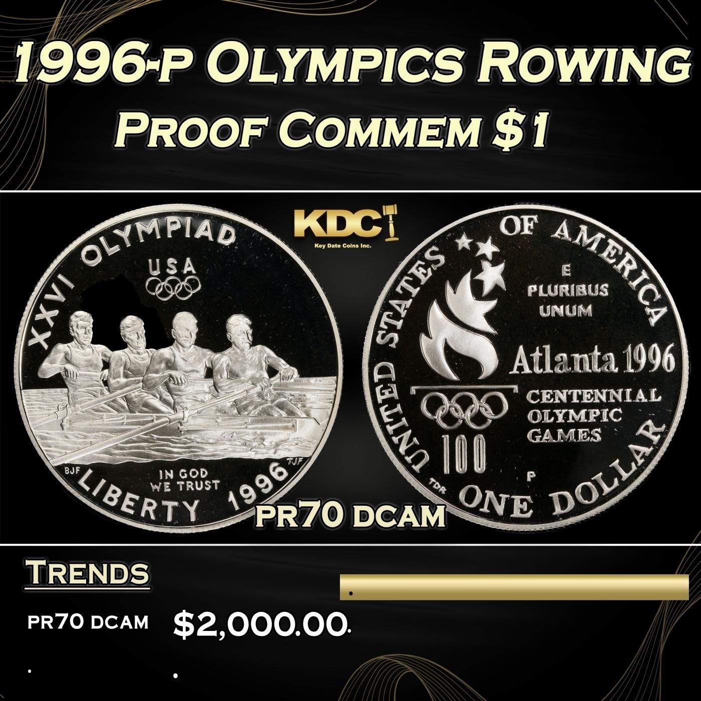 1996-p Olympics Rowing Proof Modern Commem Dollar $1 pr70 dcam SEGS