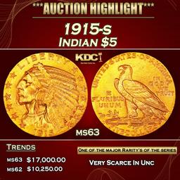 1915-s Gold Indian Half Eagle $5 ms63 USCG