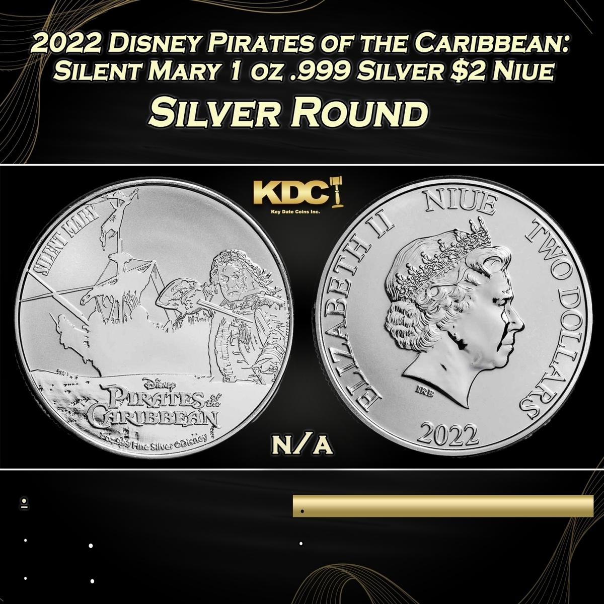 2022 Disney Pirates of the Caribbean: Silent Mary 1 oz .999 Silver $2 Niue