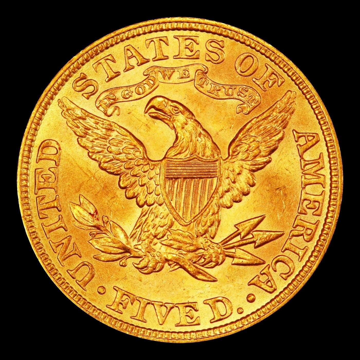 1908-p Gold Liberty Half Eagle $5 ms66+ SEGS