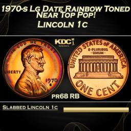 PCGS 1970-s Lg Date Proof Lincoln Cent Rainbow Toned Near Top Pop! 1c pr68 RB PCGS