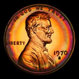 PCGS 1970-s Lg Date Proof Lincoln Cent Rainbow Toned Near Top Pop! 1c pr68 RB PCGS
