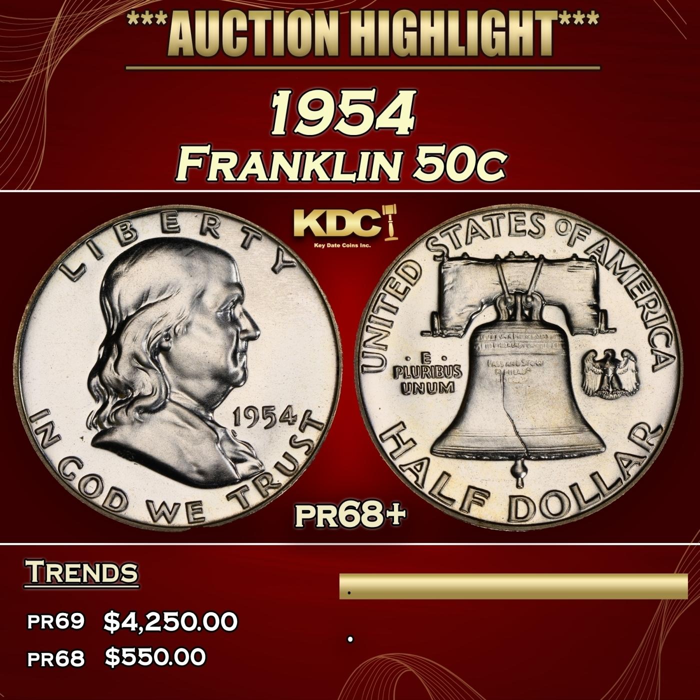 1954 Proof Franklin Half Dollar 50c pr68+ SEGS