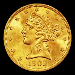 1902-p Gold Liberty Half Eagle Near Top Pop! $5 ms67+ SEGS
