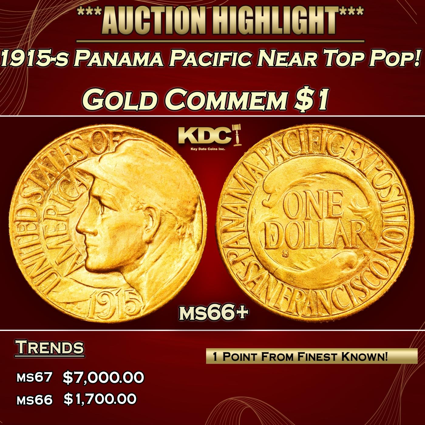 1915-s Panama Pacific Gold Commem Dollar Near Top Pop! 1 ms66+ SEGS