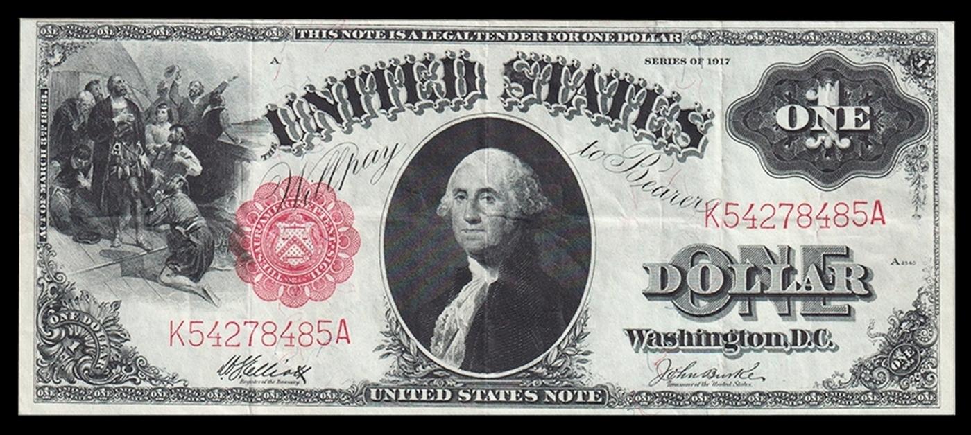 1917 $1 Large Size Legal Tender Note Grades xf Signatures Teehee/Burke