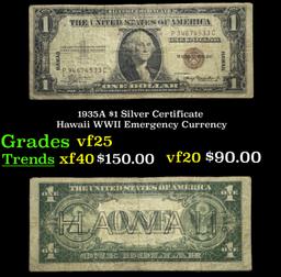 1935A $1 Silver Certificate Hawaii WWII Emergency Currency Grades vf+