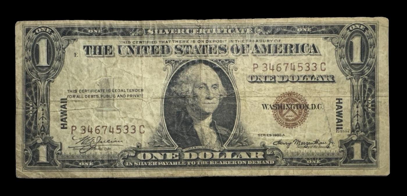 1935A $1 Silver Certificate Hawaii WWII Emergency Currency Grades vf+