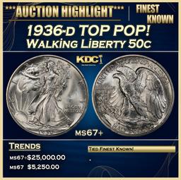 1936-d Walking Liberty Half Dollar TOP POP! 50c ms67+ SEGS