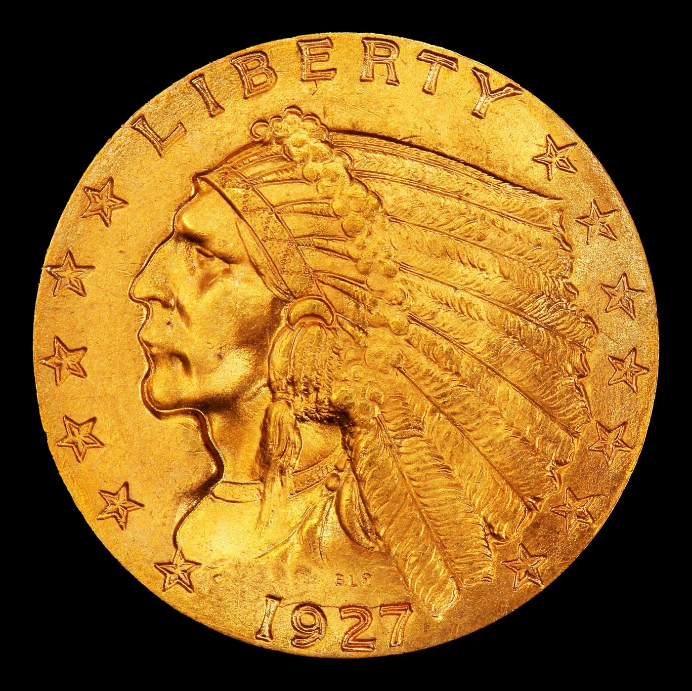 1927-p Gold Indian Quarter Eagle Near Top Pop! $2 1/2 ms65+ SEGS