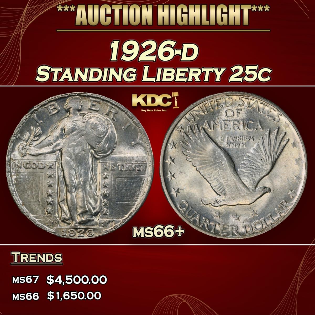 1926-d Standing Liberty Quarter 25c ms66+ SEGS