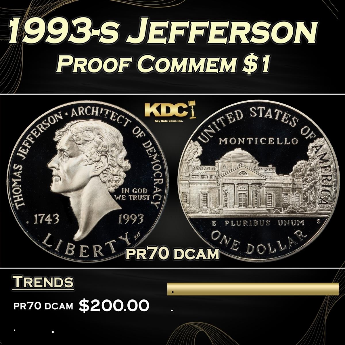 1993-s Jefferson Proof Modern Commem Dollar $1 pr70 dcam SEGS