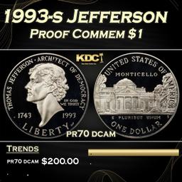 1993-s Jefferson Proof Modern Commem Dollar $1 pr70 dcam SEGS
