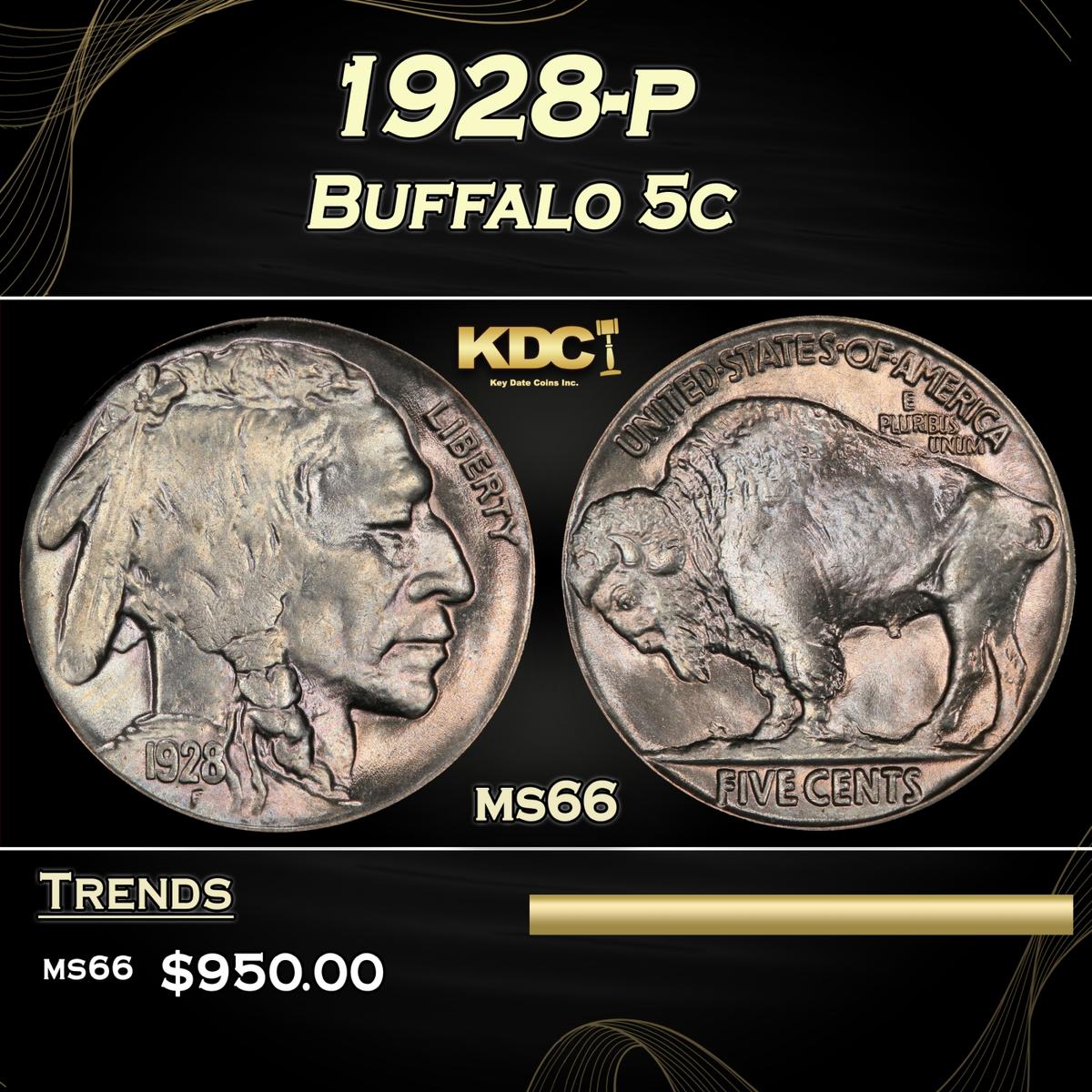 1928-p Buffalo Nickel 5c Grades ms66