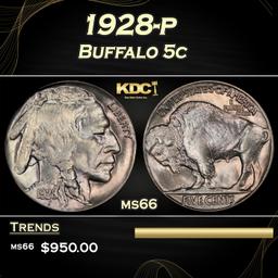 1928-p Buffalo Nickel 5c Grades ms66
