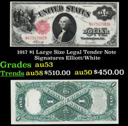 1917 $1 Large Size Legal Tender Note Grades Select AU Signatures Elliott/White