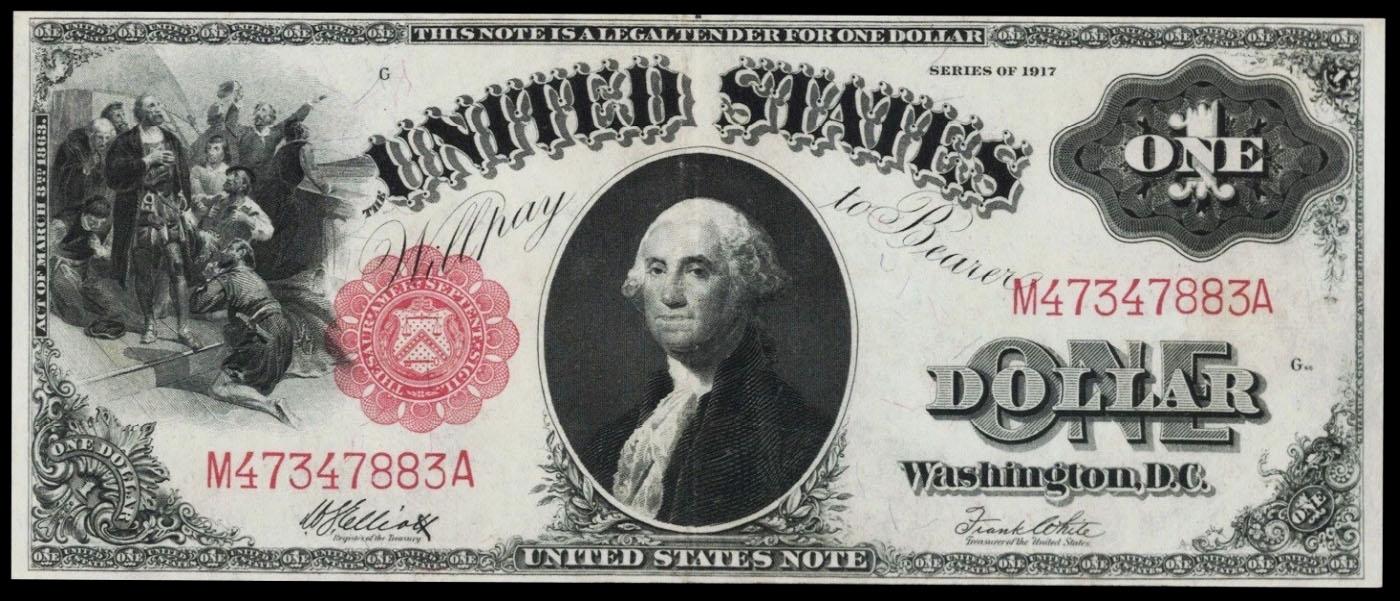 1917 $1 Large Size Legal Tender Note Grades Select AU Signatures Elliott/White