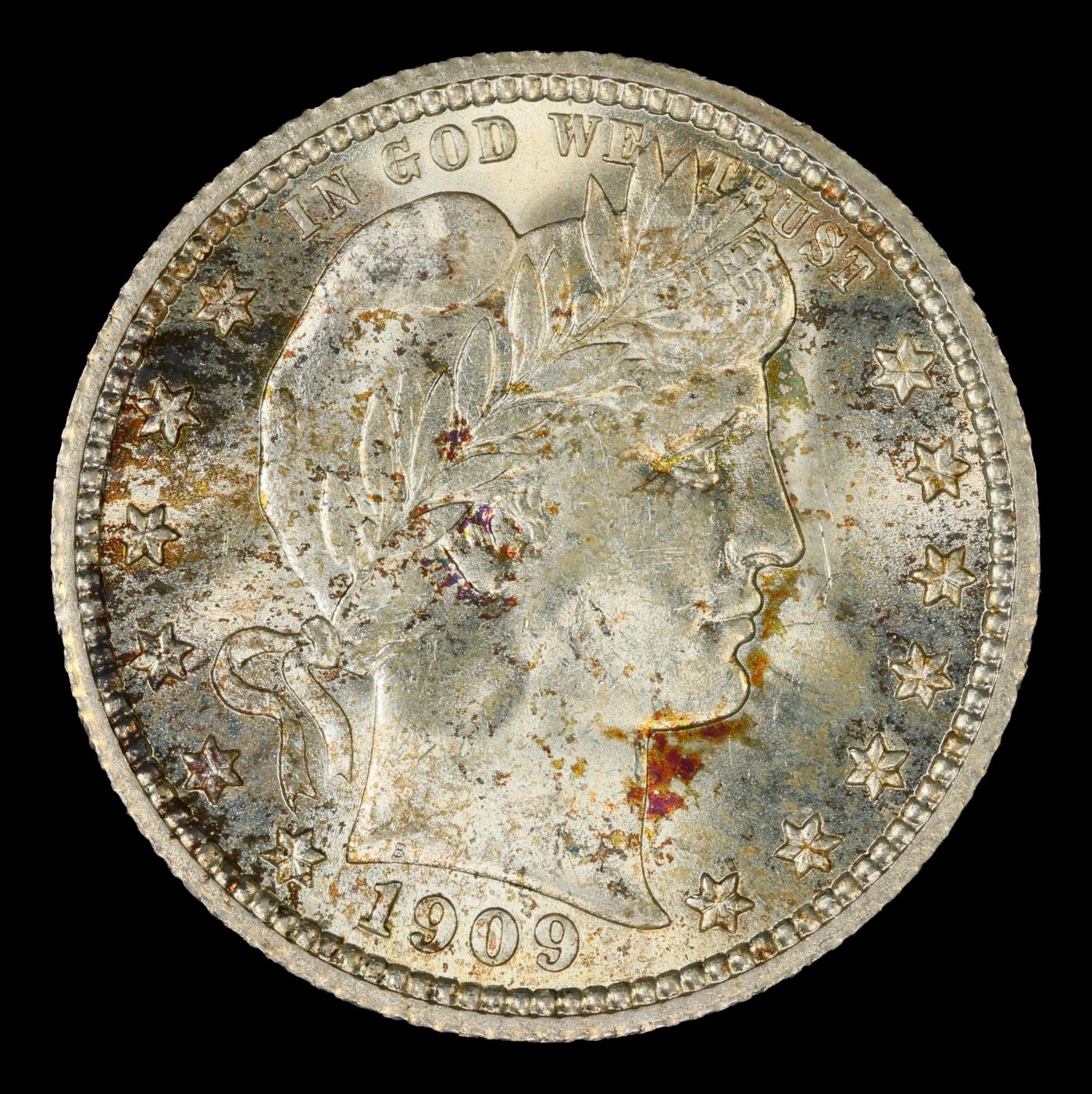 1909-p Barber Quarter Toned Near Top Pop 25c ms66+ SEGS