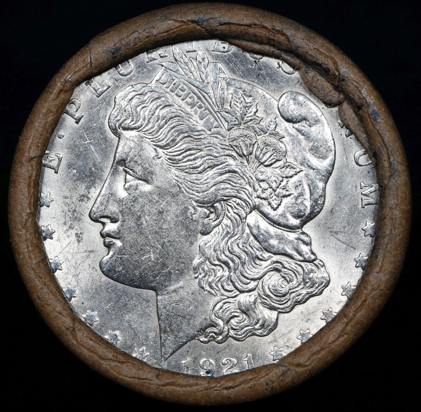 Full solid date 1921-p Uncirculated Morgan silver dollar roll, 20 coins