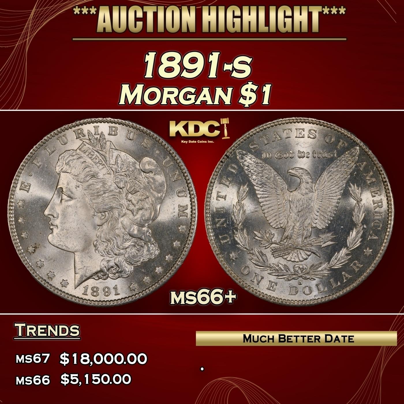 1891-s Morgan Dollar $1 ms66+ SEGS