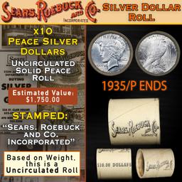 CO- UNC SEARS Peace Silver Dollar $1 10 Coin Roll 1935/'P' Rev End