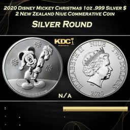 2020 Disney Mickey Christmas 1oz .999 Silver $2 New Zealand Niue Commerative Coin Grades Ungraded