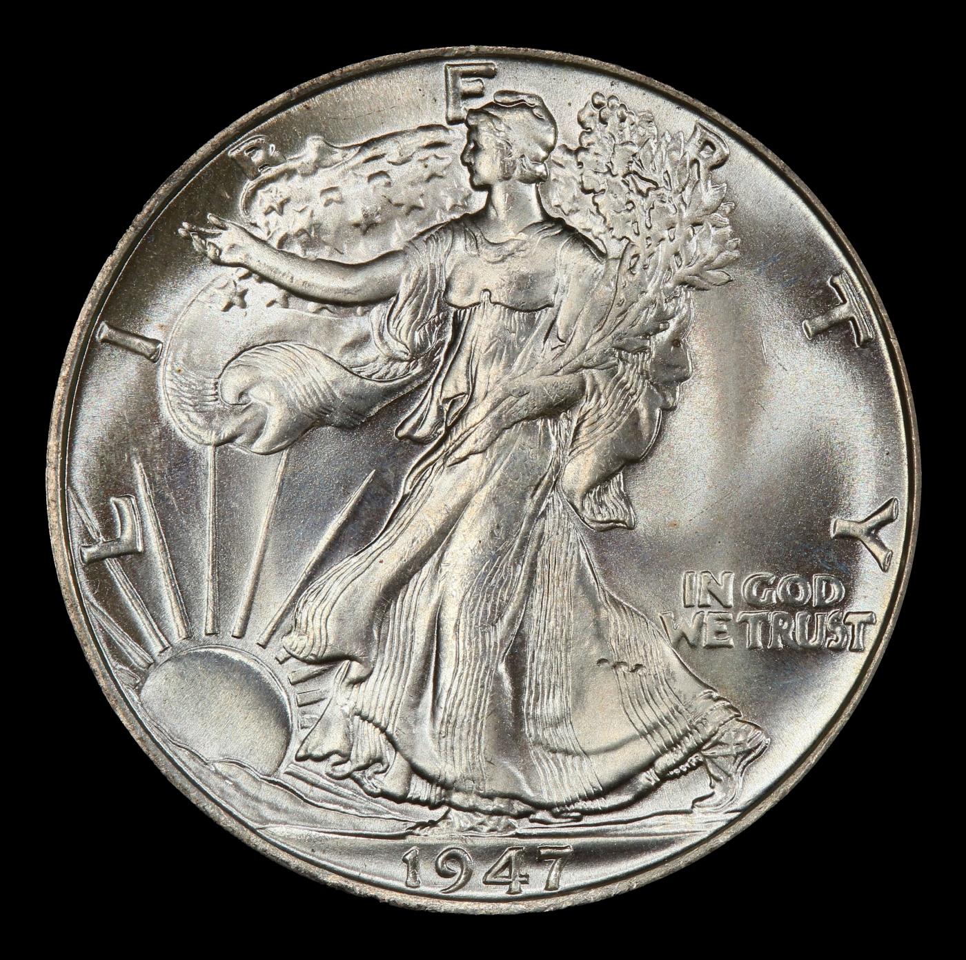 1947-p Walking Liberty Half Dollar Near Top Pop 50c ms67 SEGS