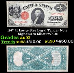1917 $1 Large Size Legal Tender Note Grades Select AU Signatures Elliott/White