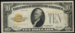 1928 $10 Gold Certificate Signatures Woods/Mellon Grades Select AU