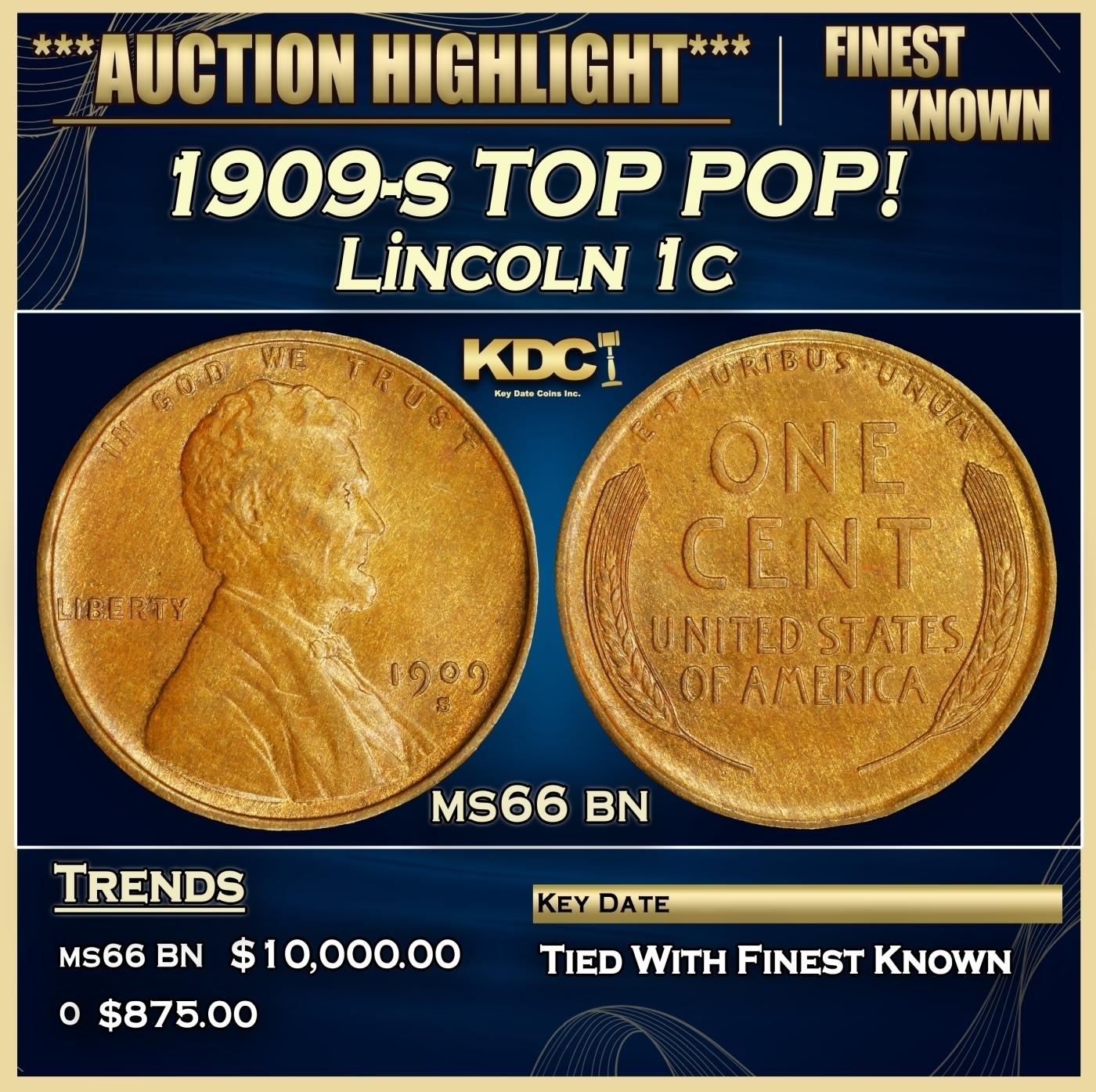 1909-s Lincoln Cent TOP POP! 1c ms66 bn SEGS