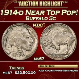 1914-d Buffalo Nickel Near Top Pop! 5c ms67 SEGS