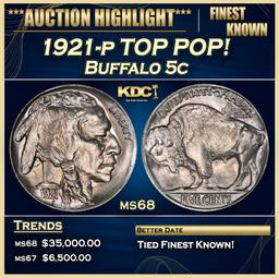 1921-p Buffalo Nickel TOP POP! 5c ms68 SEGS