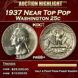 1937 Proof Washington Quarter Near Top Pop 25c pr68+ SEGS