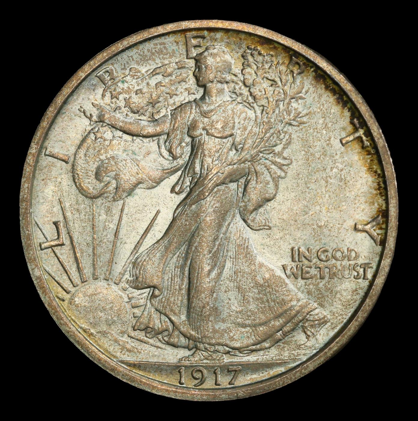 1917-p Walking Liberty Half Dollar Toned Near Top Pop 50c ms67 SEGS
