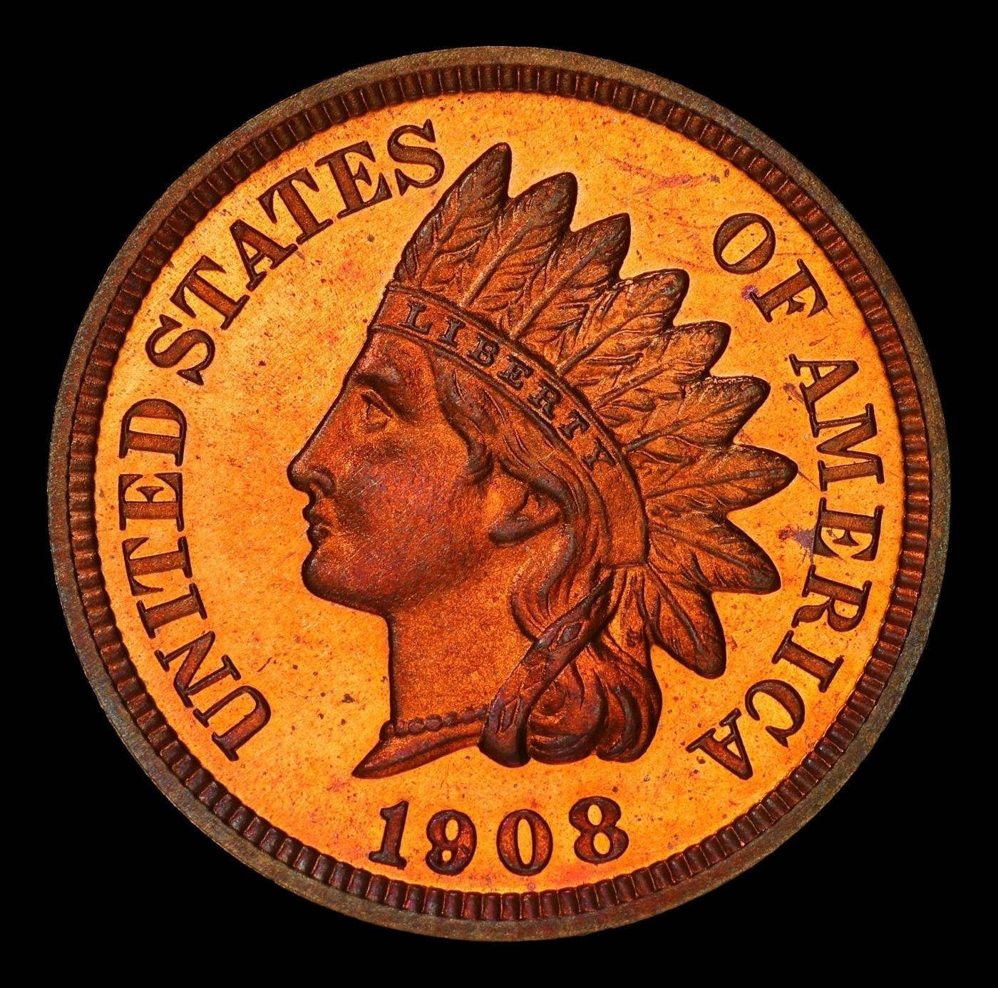 1908 Proof Indian Cent TOP POP! 1c pr67+ rb SEGS