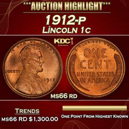 1912-p Lincoln Cent 1c ms66 rd SEGS