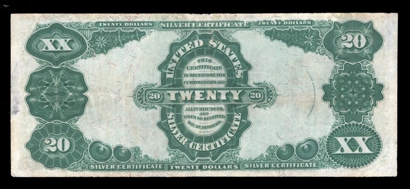 1891 $20 Large Silze Silver Certificate "Manning" Grades xf Signatures Teehee/Burke