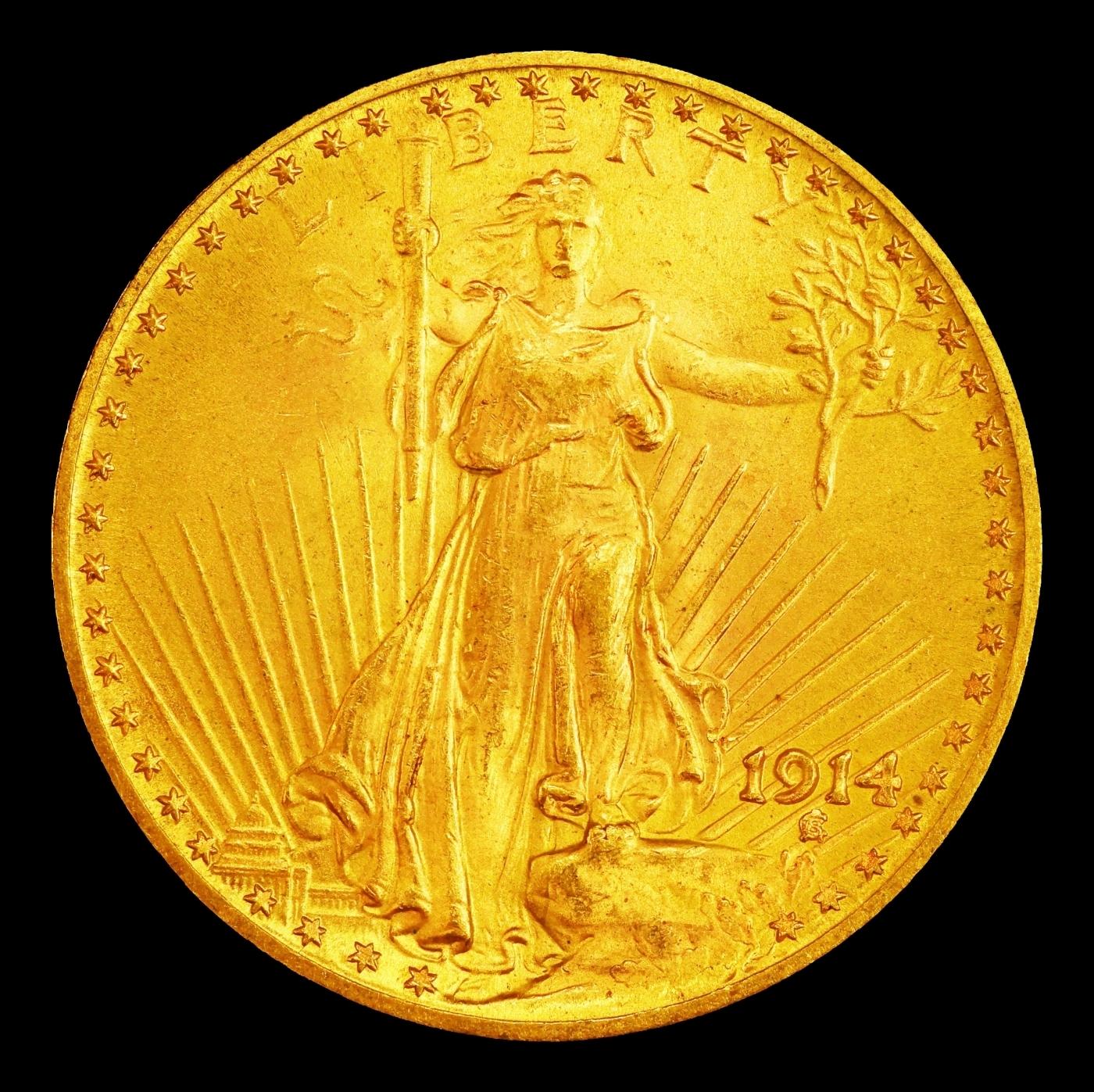1914-p Gold St. Gaudens Double Eagle Near Top Pop! $20 ms65+ SEGS