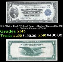 1918 $1 National Currency "Flying Eagle" Federal Reserve Bank of Kansas City, MO Grades xf+ FR-738