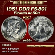 1951 Proof Franklin Half Dollar DDR FS-801 50c pr66+ SEGS