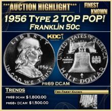 1956 Type 2 Proof Franklin Half Dollar TOP POP! 50c pr69 DCAM SEGS