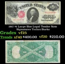 1917 $1 Large Size Legal Tender Note Grades vf+ Signatures Teehee/Burke